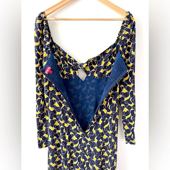 STAUD | Josephine Navy Abstract Wave Long Sleeve Cutout Slit Dress New NWT 2 - Picture 9 of 12